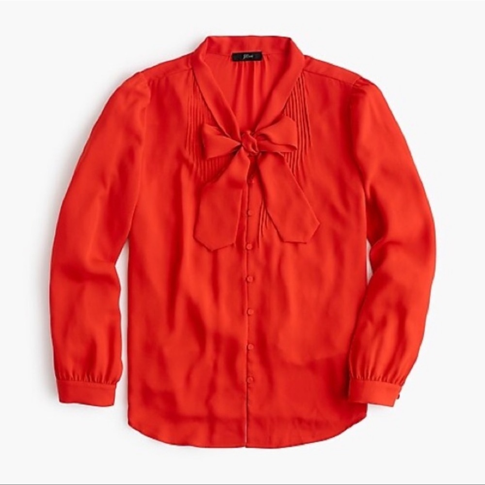J. Crew Drapey Tie Neck Top Cerise